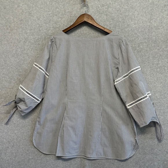 Talbots Tunic Blouse Womens Sz XL Scoop Neck Stripes Tie 3/4 Sleeves Coastal Top - Picture 4 of 10